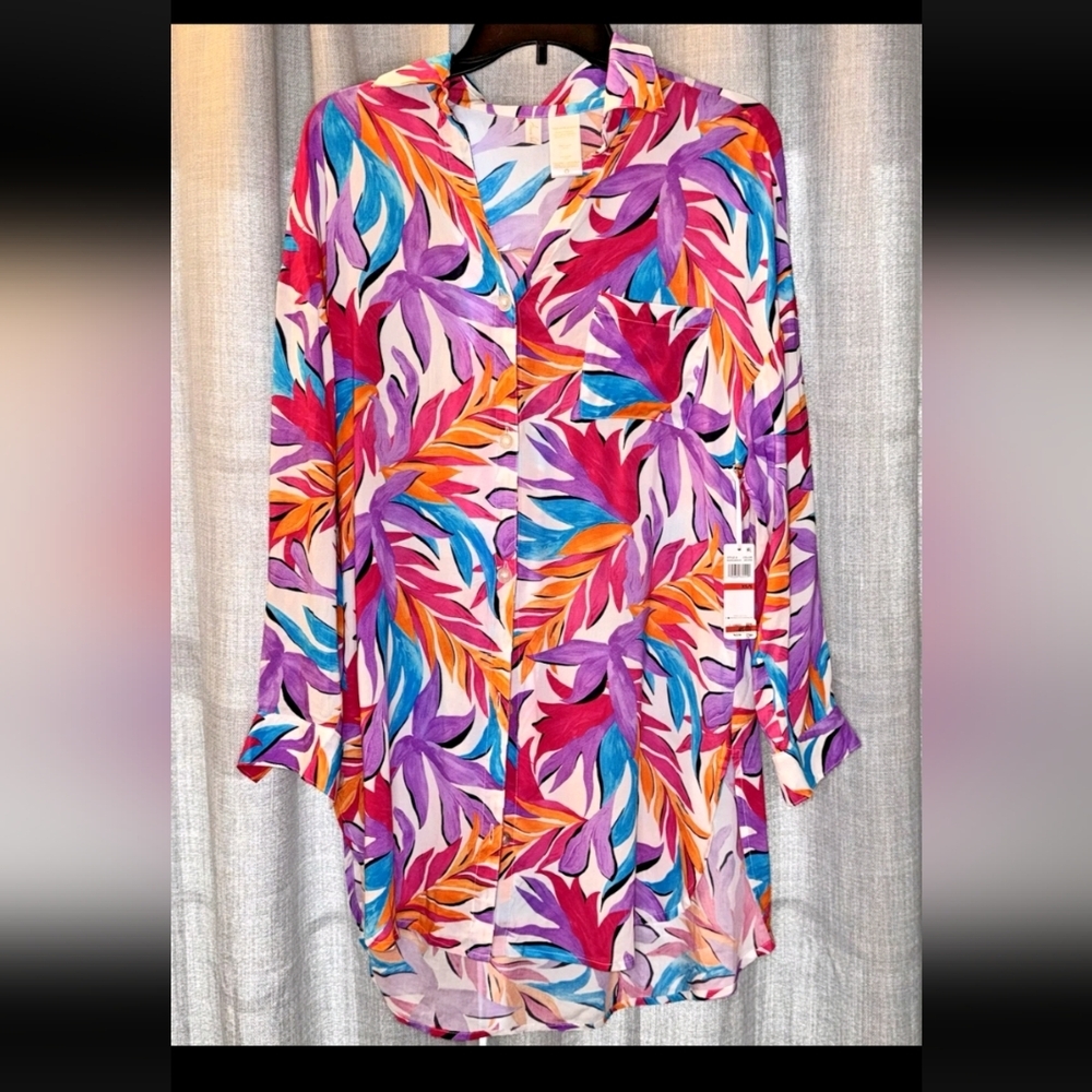 Anne Cole Vibrant Pink and Orange Swim Cover-Up Size M - Picture 3 of 4